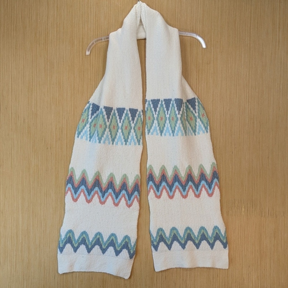 Talbots Womens White Multi Color Geometric Fair Isle Cotton‎ Merino Wool Scarf